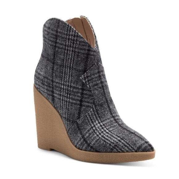 JESSICA SIMPSON Womens 7.5 Crais Black White Plaid Wedge Bootie NEW - Picture 1 of 12